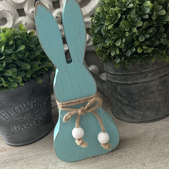 Boho Farmhouse aqua blue Wooden Bunny Decor - Picture 12 of 12